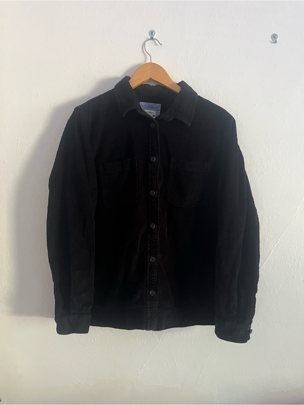 L. L. Bean Women Black Corduroy Lightweight Button Up Jacket Pockets Gorpcore L
